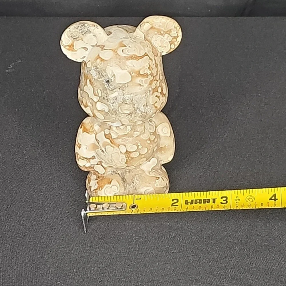 235 g a teddy bear figurine, made from stone jasper or a similar agate material.